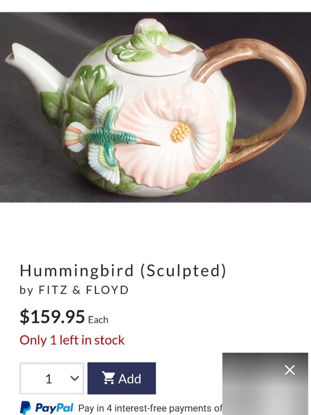 vintage, hand-painted earthenware Hummingbird (Sculpted) by Fitz & Floyd